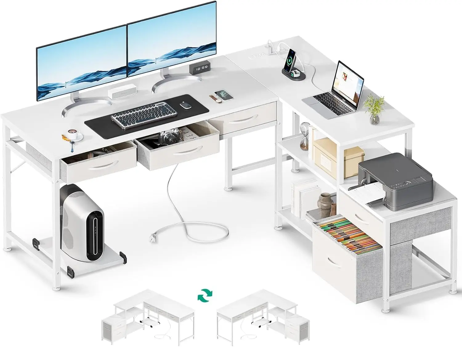 

Computer Desk with Fabric Drawers and File Cabinet