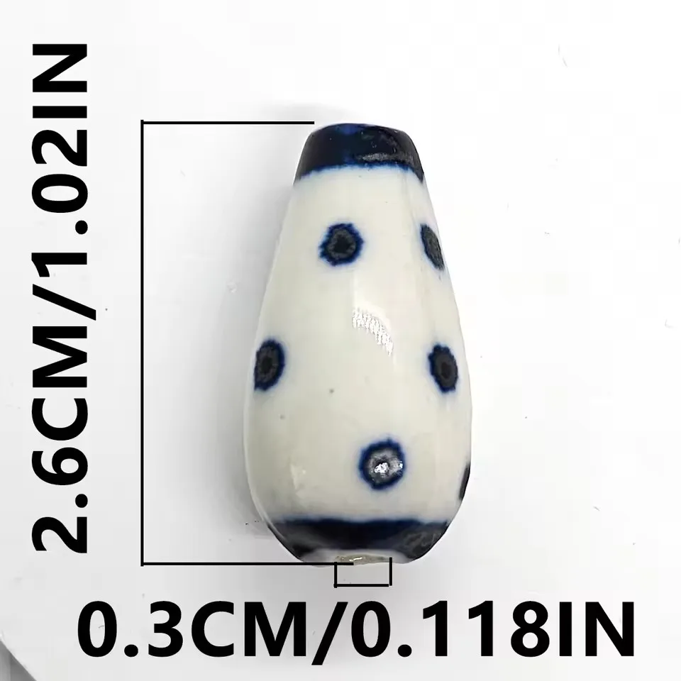 3pcs 26mm Drop Shape Blue White Ceramic Beads Stripe Dot Pattern Porcelain Beads for DIY Jewelry Making Necklace Bracelet Gifts