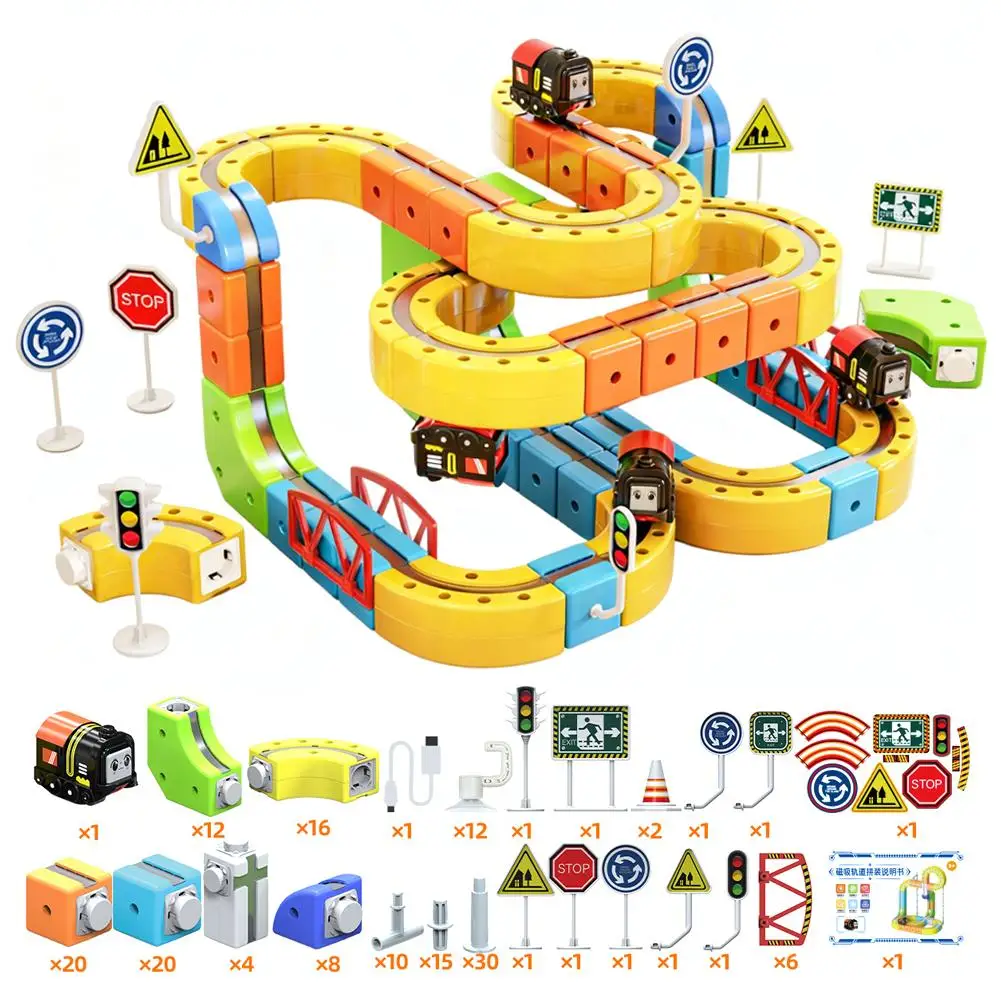 51/81/123PCS Magische Track Train USB Oplaadbare 3D Bouwsporen Cube Rails STEM Educatief Speelgoed Kerst verjaardagscadeau