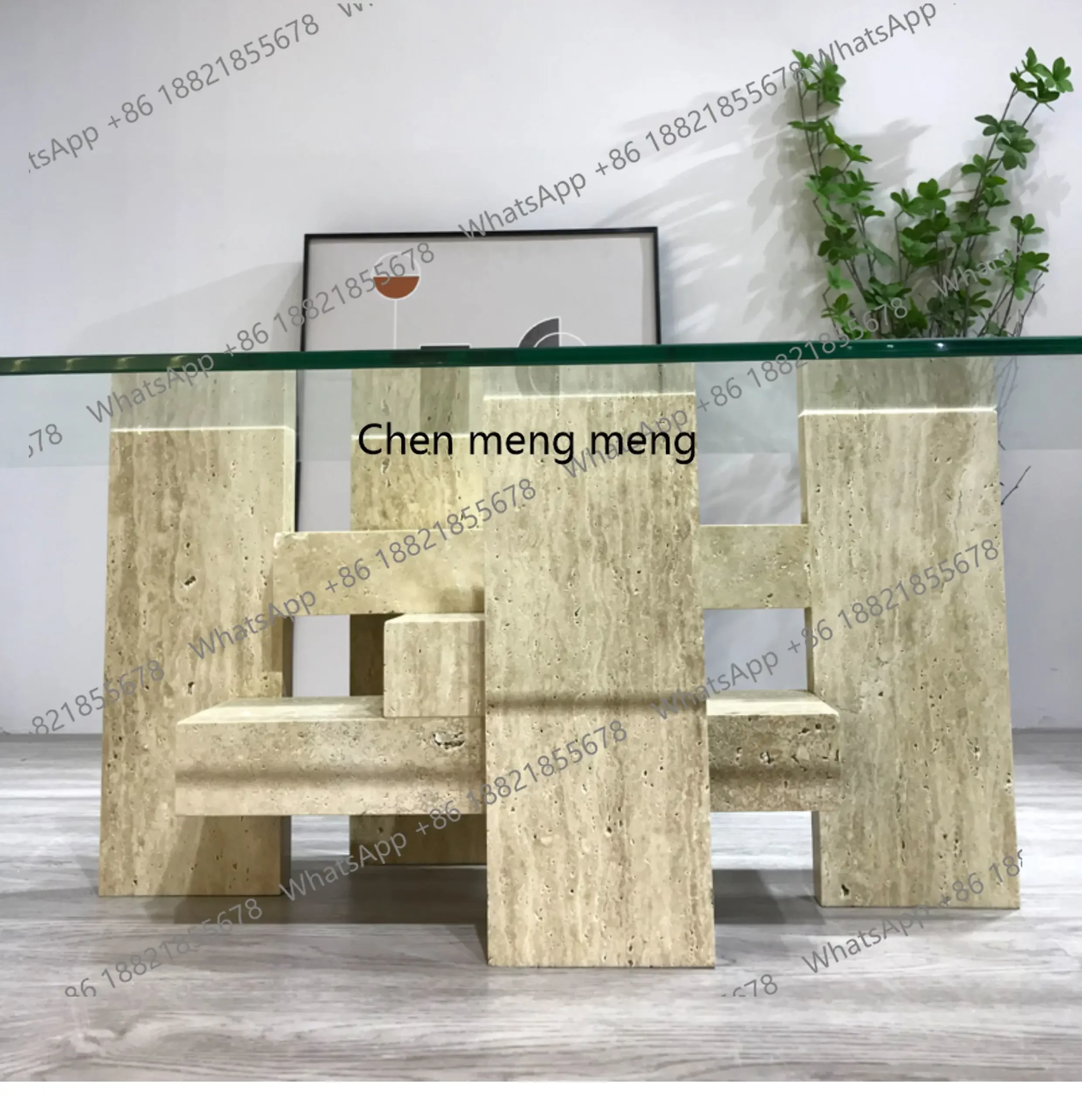 X Travertine coffee table, model room tempered glass rectangular simple modern coffee table