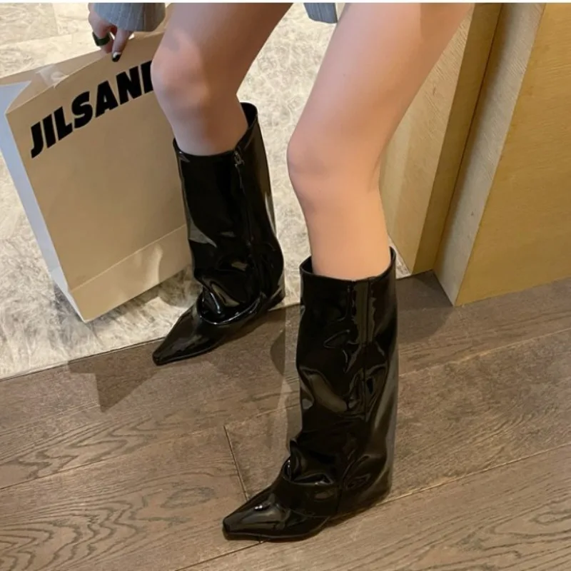 High End Women's Boots Luxury Elegant Pointed High Boots Autumn New Fashion Sheos for Women Designer Pants Boots Botas Feminina