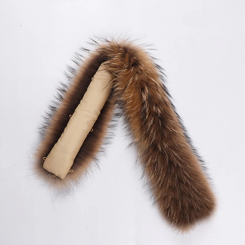 1 Piece Natural Raccoon Fur Collar for DIY Apparel Sewing Tapes Fluffy Trim Coat Scraves Detachable Sewing Costume Crafts Shawl