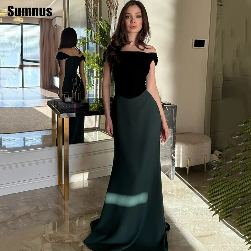 

Sumnus Modern Mermaid Prom Dress Simple Off The Shoulder Contrast Color Party Dresses Floor Length Evening Dress Customized