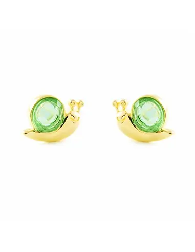 Earrings girl gold 9k snail Peridot