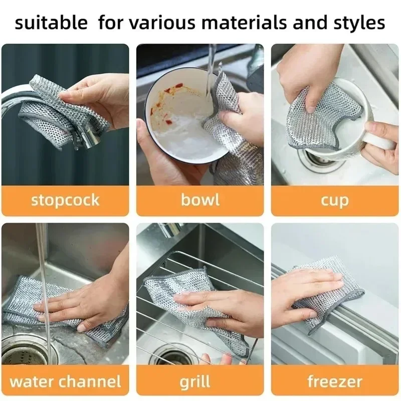 20/10/5PCS Magic Metal Steel Wire Cleaning Rags Home Kitchen Pot Dish Pan Dishcloth Towels Non Stick Oil Steel Wire Rag Cloths