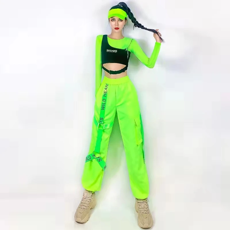 2022 Hip Hop Street Dance Clothes Fluorescent Green Outfit Female Nightclub Bar Jazz Gogo Dancewear Stage Costume Rave Clothes