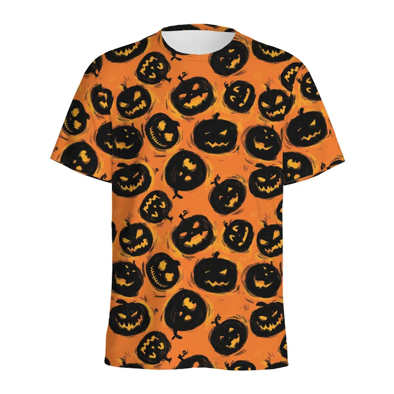 Halloween Pumpkin Pattern T Shirt For Men Tops Round Neck Tee Shirts Street 3D Printing Party T-Shirt Women Kids Short Sleeves