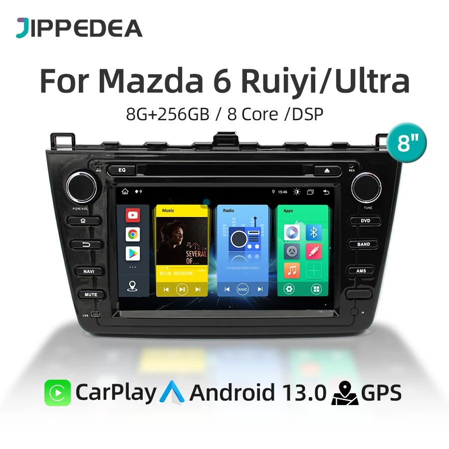 8G 256G Android 13.0 CarPlay IPS Car Multimedia Player GPS RDS 4G WiFi Bluetooth Car Radio For Mazda 6 Ruiyi Ultra 2008-2012