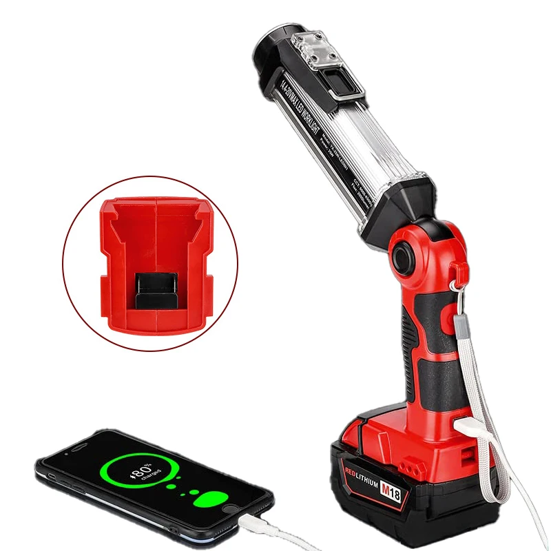 

Rechargeable LED Work Light Portable Camping Light Outdoor Flashlight for Milwaukee 18V Battery for Workplace Emergency Lighting