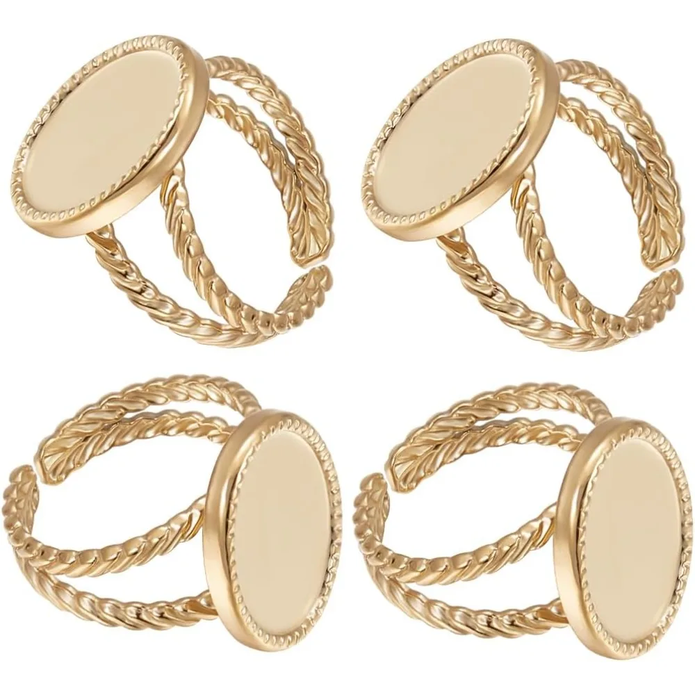 

1 коробка, 8 шт., настройки кольца-манжеты с открытым солнцем, 18-каратное позолоченное латунное открытое пустое кольцо с овальным подносом, металлические настройки, заготовки, рамки «сделай сам»