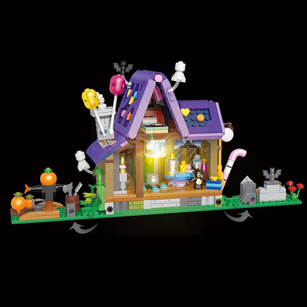 

Street View Ghost Haunted House Mini Block Halloween Trick Or Treat Building Brick Pumpkin Witch Figures Toy For Kids Gifts