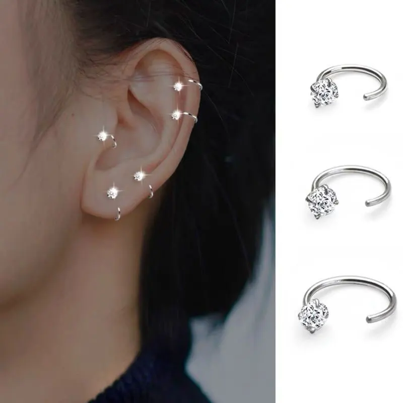 Stainless Steel CZ Piercing Earring Stud Ear Bone Cartilage Helix Tragus Daith Conch Rook Hoop Earring Women Unique Unusual Ring