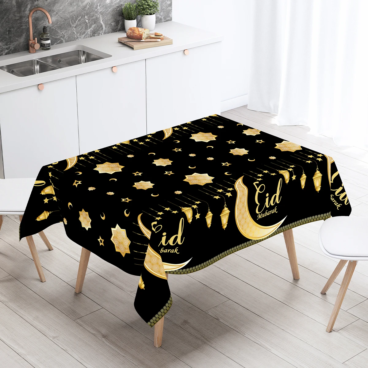 Eid Mubarak 식탁보 라마단 장식 2025 홈 이슬람 무슬림 파티 장식 라마단 식기 용품 Eid Al Adha 선물