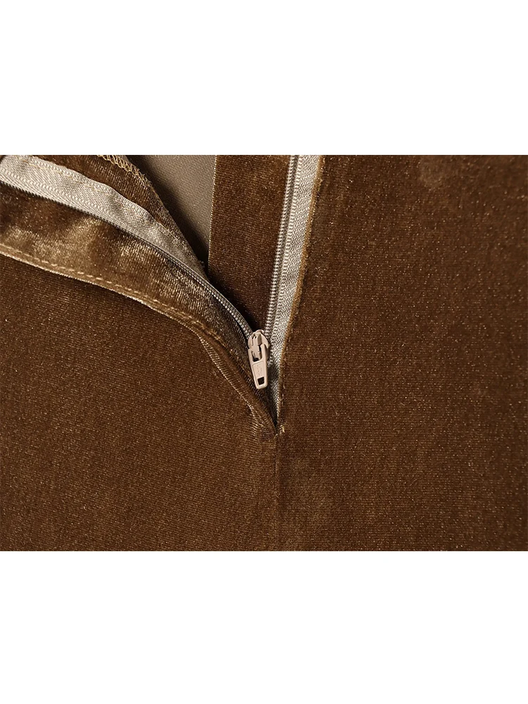 ชุดกางเกงกำมะหยี่ผู้หญิงสุดหรู 2 ชิ้น แฟชั่นเสื้อเบลเซอร์กระดุมเดี่ยวแขนยาว กางเกงขายาวทรงกว้าง ซิป ชุดทำงานใหม่สำหรับฤดูใบไม้ผลิ