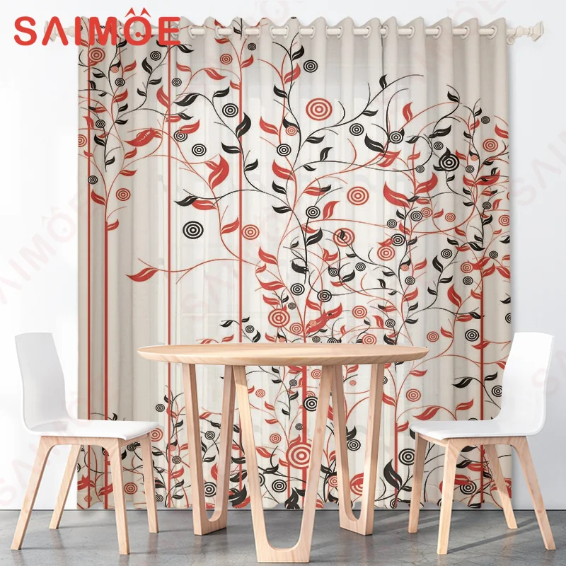 HD Spring Idyllic Flowers Plant Curtain Rose Sunflower Butterfly Animal Thin Polyester Fabric Office Custom Decoration with Hook