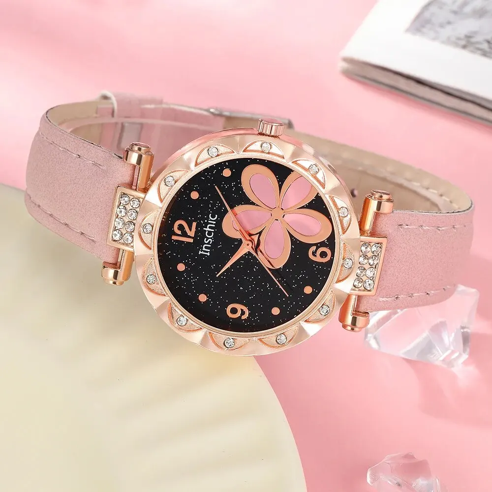 5pcs Women\'s Watch Set Casual Fashion Pink Quartz Watch Fashion Bracelet Watch Set