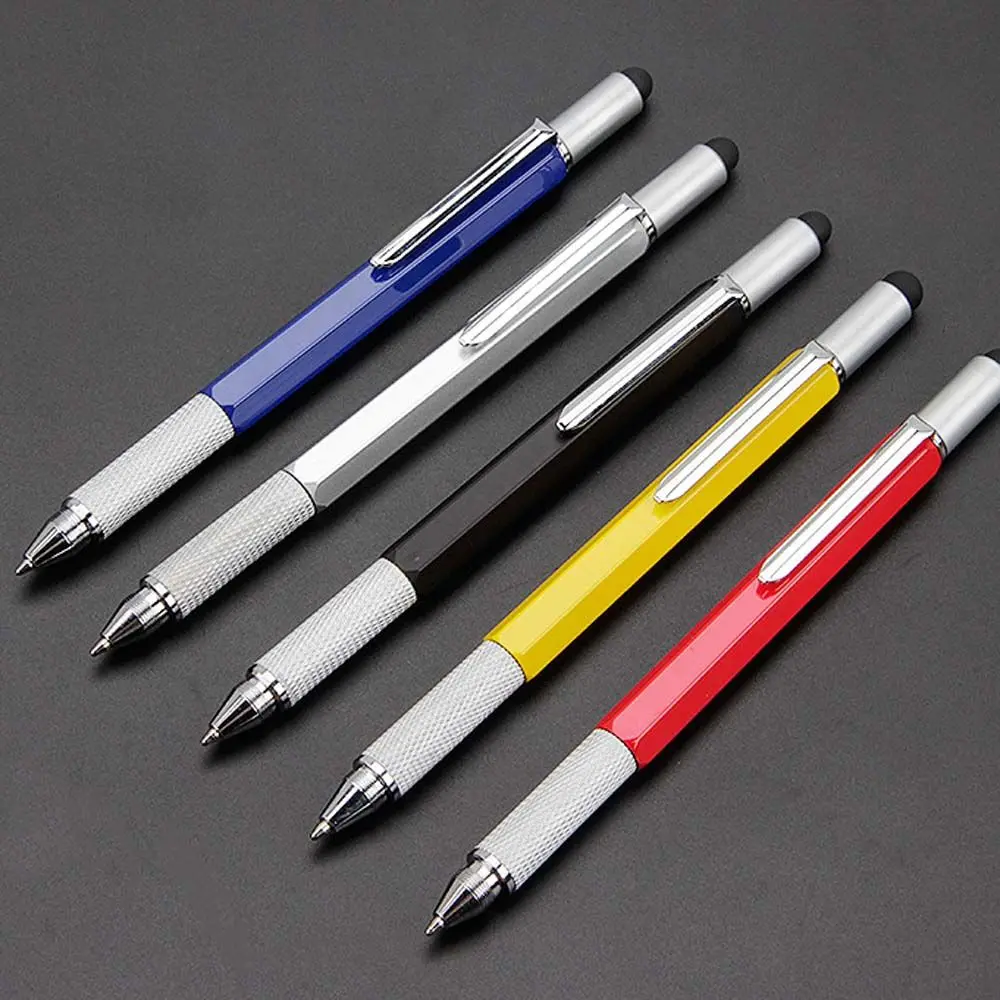 6 in 1 With Scale Capaciative pen Gadget Level Meter Ballpoint Pen Cross Screwdriver Flat-blade Screwdriver Replacement refill