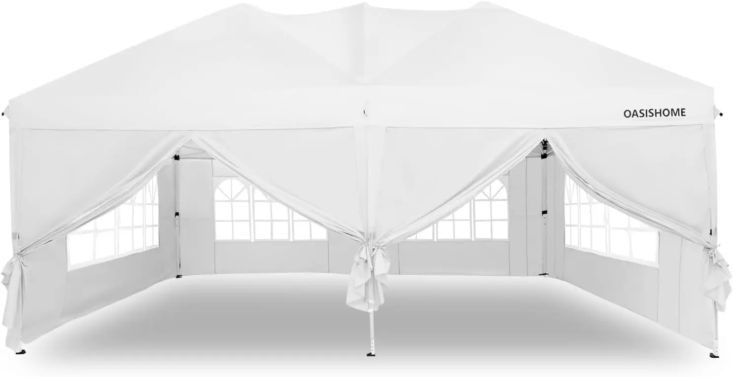 

Pop-up Gazebo Instant Portable Canopy Tent 10'x20' with 6 Removable Sidewalls Windows Stakes Ropes Carrying Bag for Patio