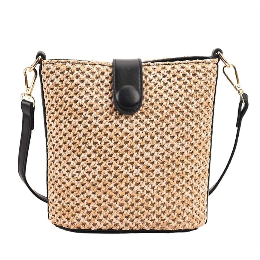 

Women Straw Crossbody Bag Beach Handmade Rattan Shoulder Bags Hand Woven Leather Straps Straw Clutch Purse Vacation