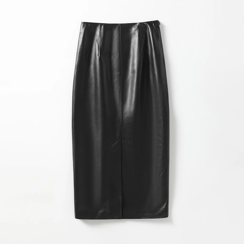 AYUNSUE Genuine Leather Skirt Women Long Black Skirt Korean Style Wrap Hip Skirt Soft Leather Skirts High Quality Streetwear SGG