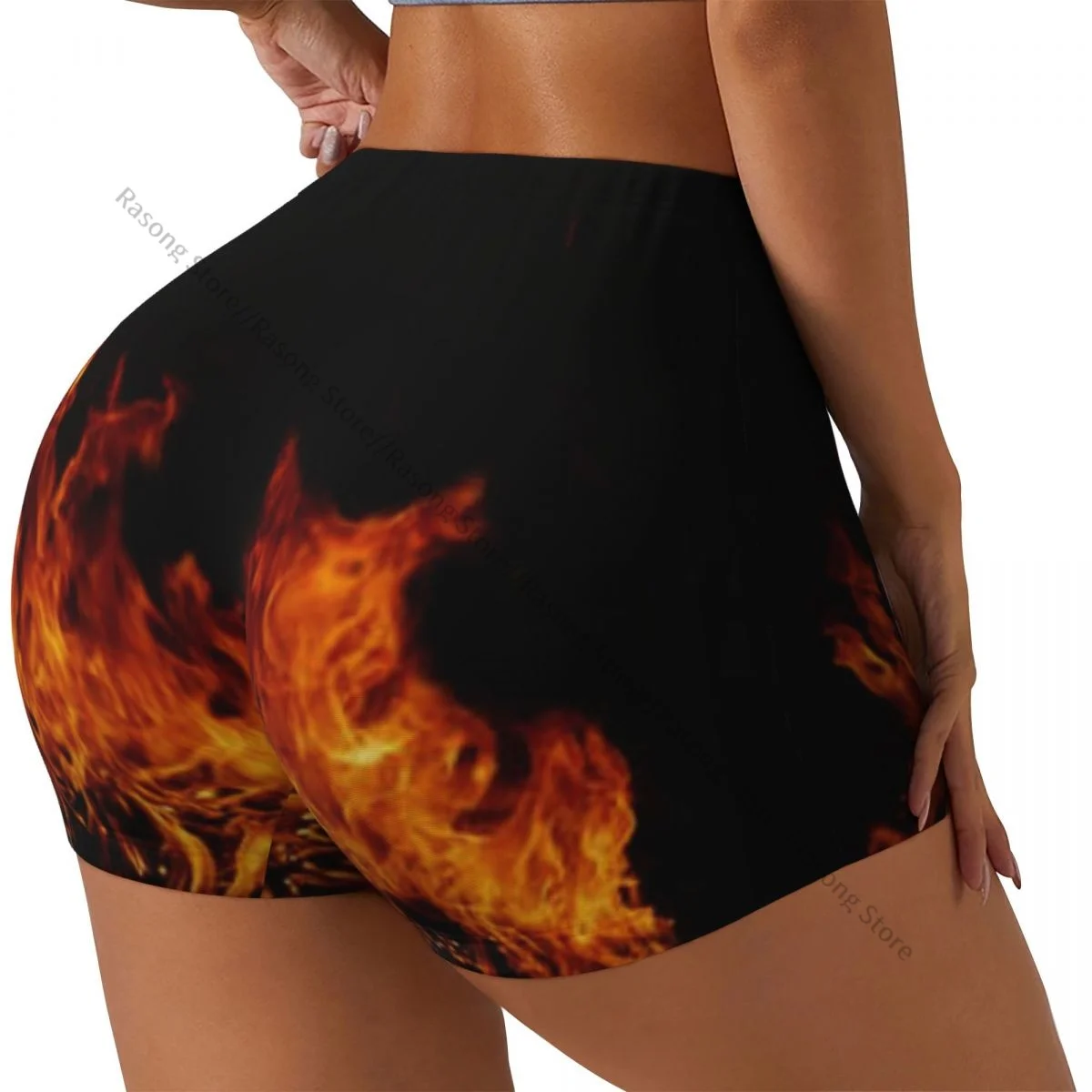 

Женские шорты для йоги с принтом огне и пламени, скребок, подтяжка ягодиц, комфортный фитнес-зал