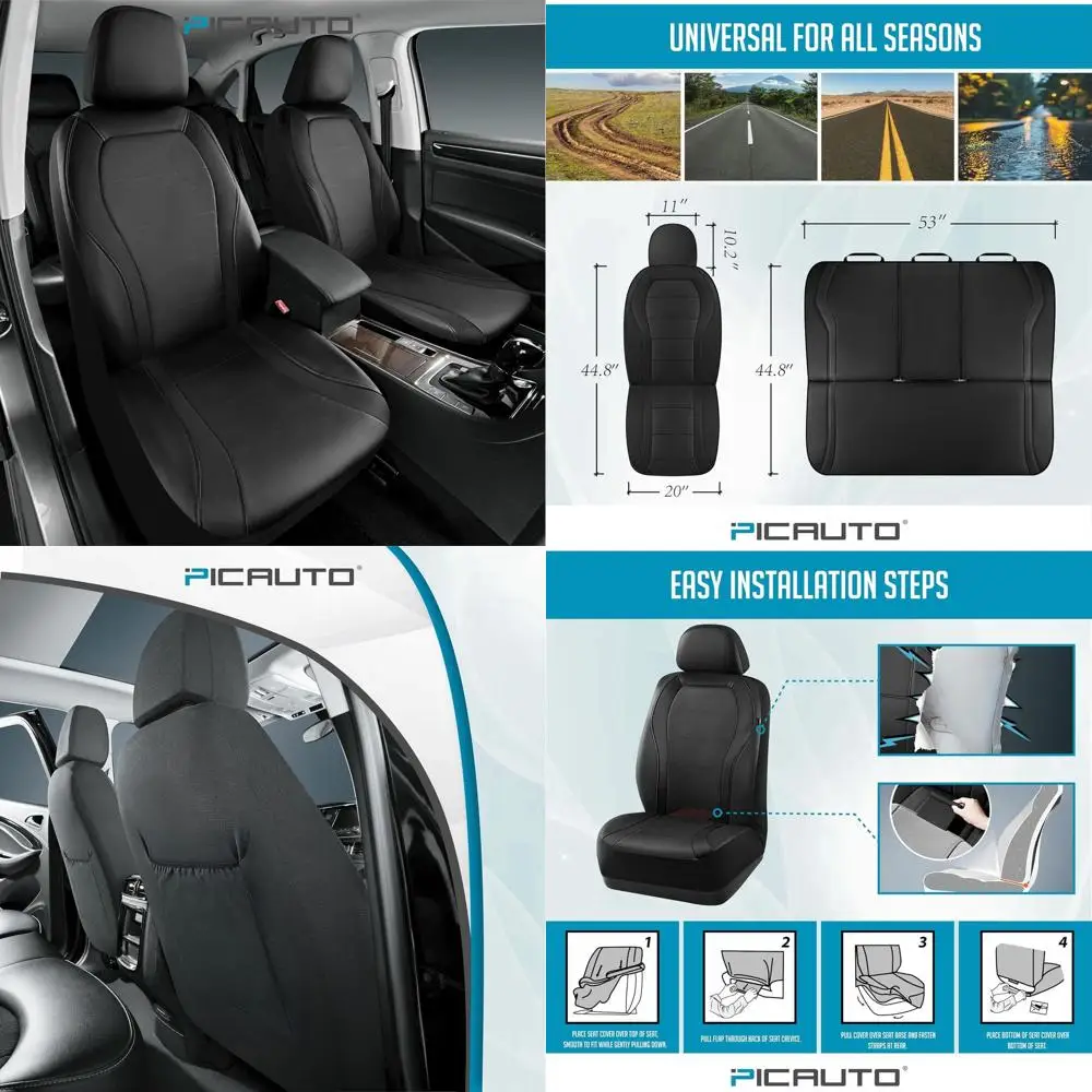 

Black Waterproof Car Seat Covers - Premium Full Set for Front & Rear Seats, Compatible with Airbags, Suitable for Cars, Trucks,
