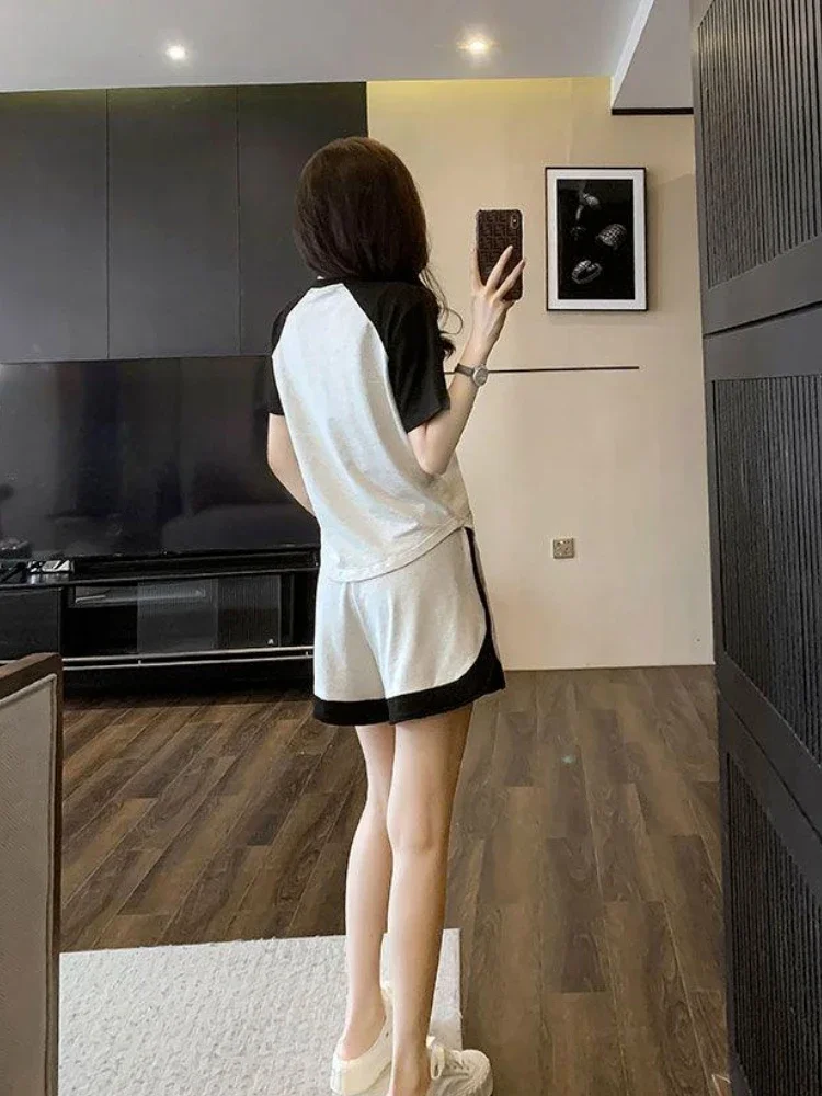 Mulher shorts agasalho estrela t camisa de luxo tailorin novidades roupas tendência 2025 completo dois kits conjuntos curtos para mulher 2 peças