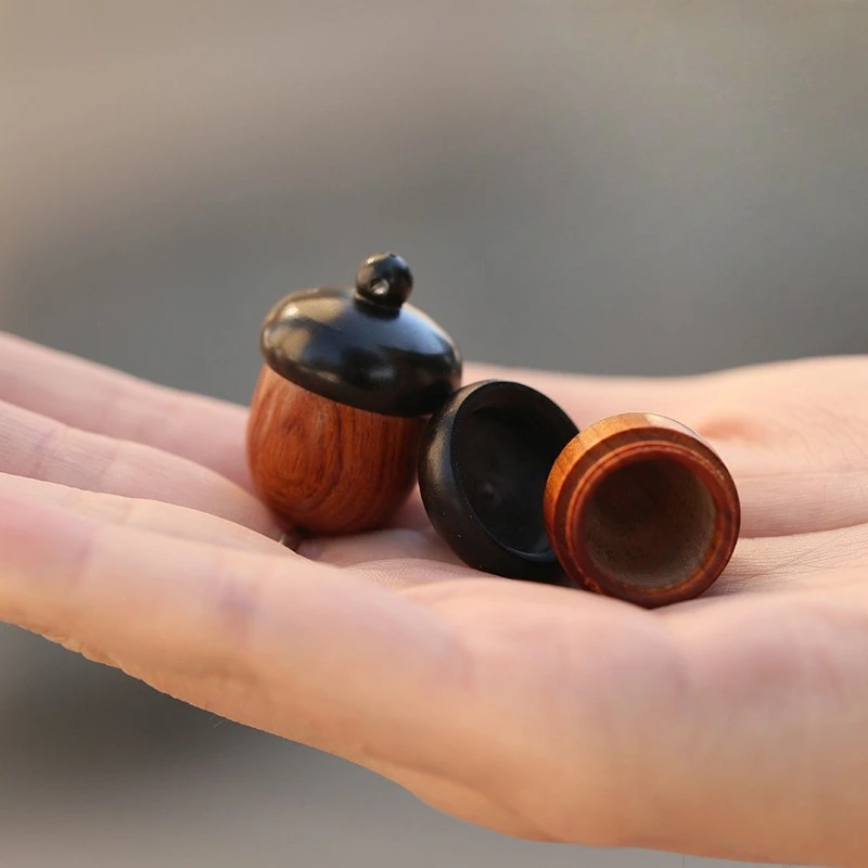 

1pc Wooden Mini Acorn Pendants, Ebony Nut Box Charms, Detachable Keychain And Car Decoration