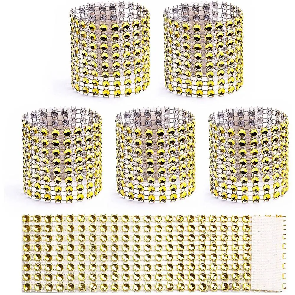 A013 Napkin Rings Set of 100, Disposable Rhinestone Napkin Bands Self Adhesive for Christmas Decorations for Tables Gold
