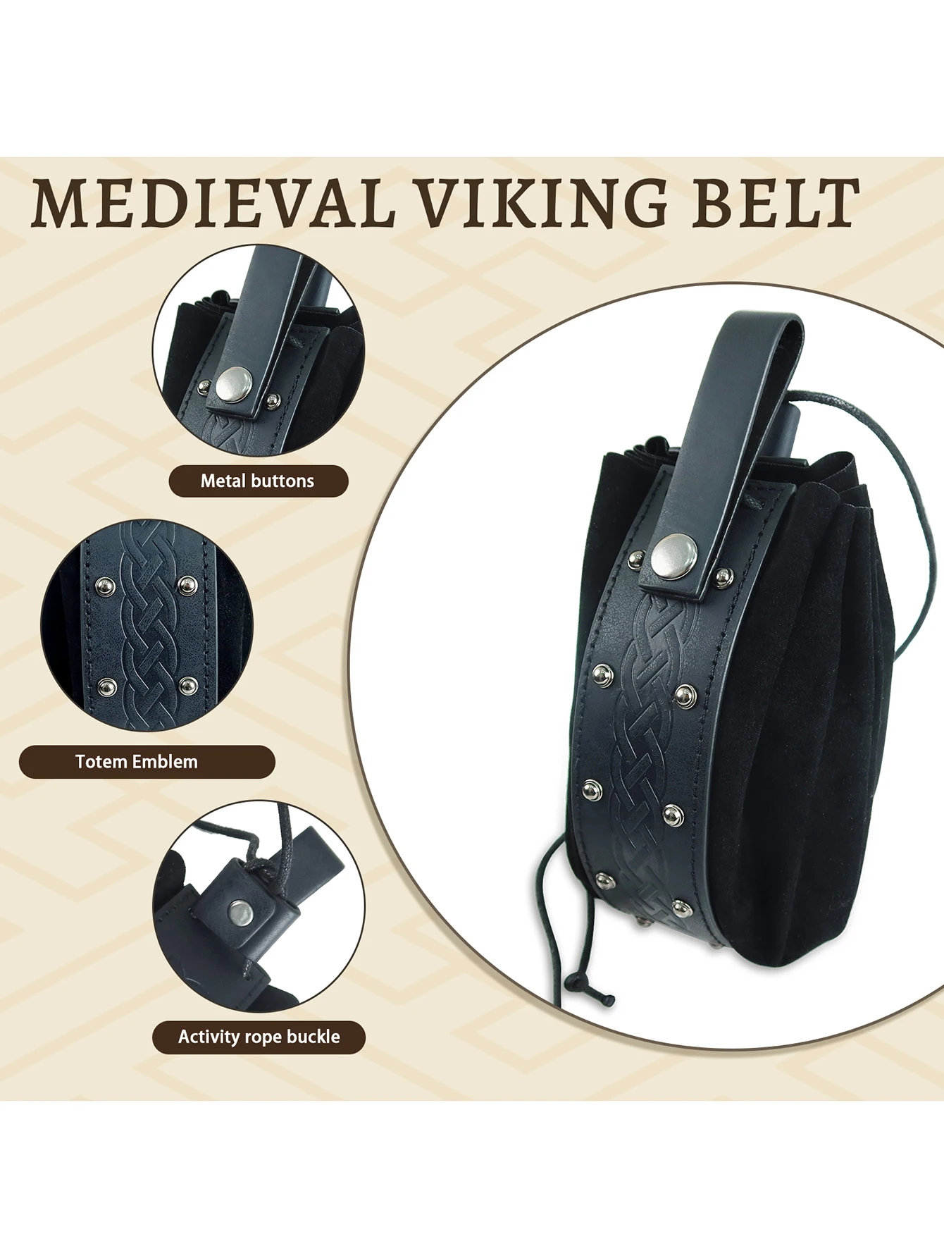 Medieval Vintage Money Pouch Bag Leather Rivet Waist Coin Bag Pouches Man Woman Cosplay Drawstring Bag Portable Coin Purse