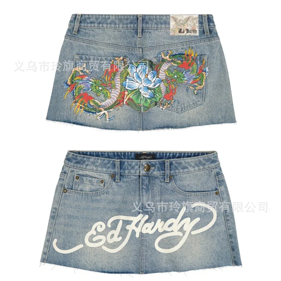 European And American Women's Clothing Dragon Denim Mini Skirt Printing Mini Skirt Wholesale