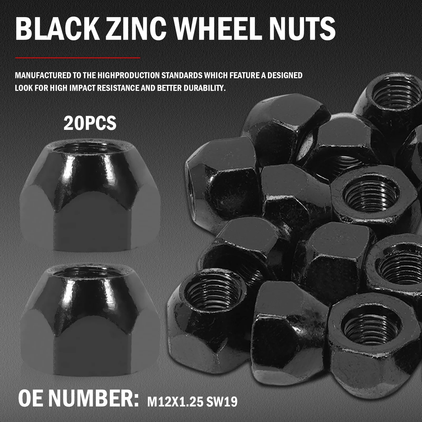 

20 PCS M12 x 1.5 Black Alloy Steel Wheel Nuts For Ford Escort Ford Fiesta Focus C-Max Toyota Aygo