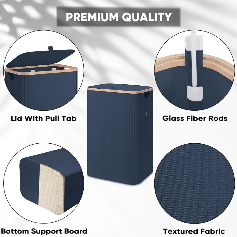 Tall Laundry Hamper with Lid, 26 Gal Bamboo Handle Basket, Large Capacity Clothes Storage Bin