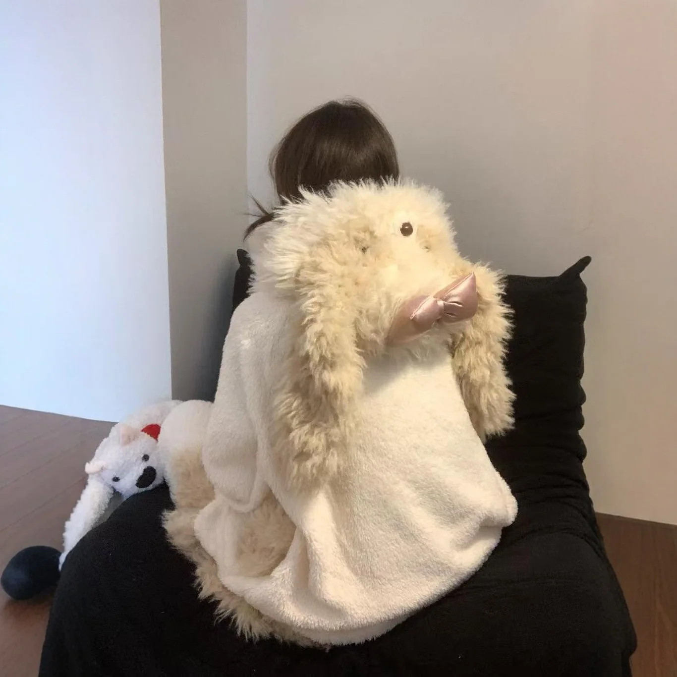 Plush Cute Bow Puppy Hooded Coral Fleece Pajamas Women's 2026 Autumn and Winter Thickened Warm Loungewear
