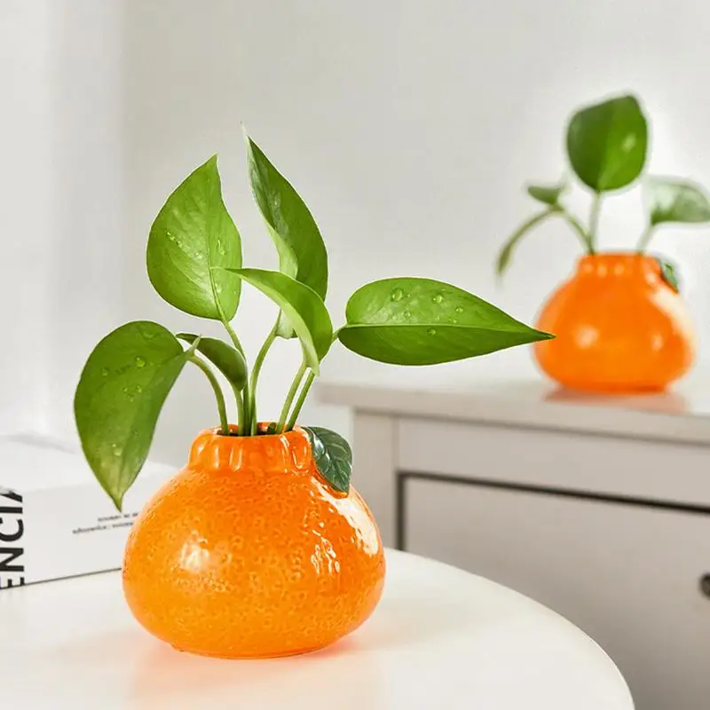 Ceramic Flower Vase Tangerine Shaped Desktop Decorative Vase Flower Vase For Farmhouse Decor Desk Decor Modern Decor Aesthetic