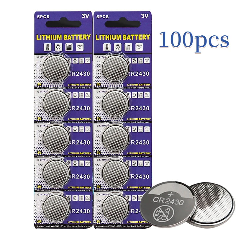 

100PCS CR2430 Button Batteries DL2430 BR2430 KL2430 3V Cell Coin Lithium Battery CR 2430 for Watch Electronic Toy Remote