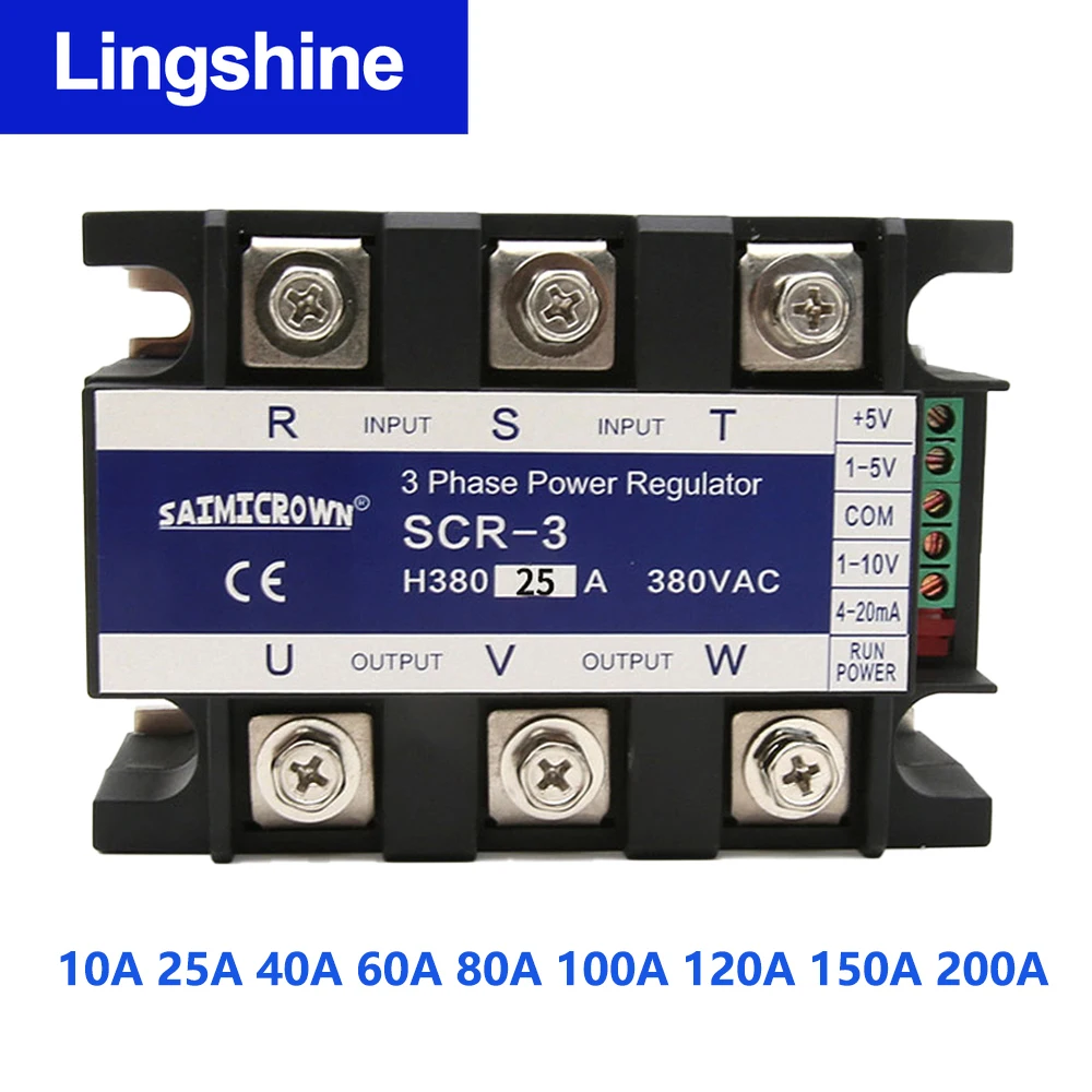 Three-Phase AC Voltage Regulator Module10A 25A 40A 60A 80A 100A 120A 200A Voltage Regulator Thyristor Solid State Relay Dimming