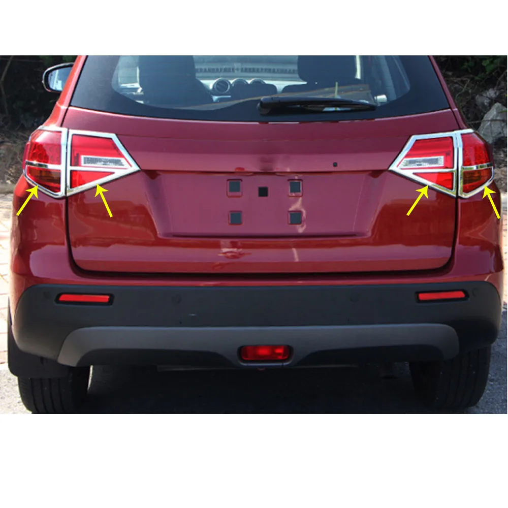 For Suzuki Vitara 2016 2017 2018 2019 2020 Body Rear Tail Back Light Lamp Detector Frame Stick Chrome ABS Cover Trim Switch 4pcs