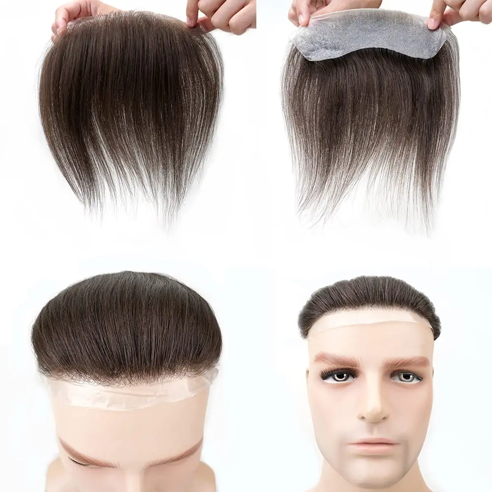 超リアルな生え際-メンズヘアピース-人毛-puベース-インジェクション薄皮-プレベント加工-どこでも分けられる-強力ホールド