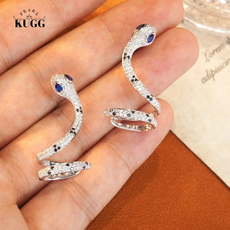 

KUGG 18K White Gold Earrings Real Natural Shapphire Fashion Spirit Snake Design Diamond Stud Earrings for Women Senior Banquet