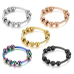 Fidget Anxiety Ring for Women Men Gold Color Stainless Steel Spinner Rotate Beads Rings Anti-Stress Jewelry Dropshipping