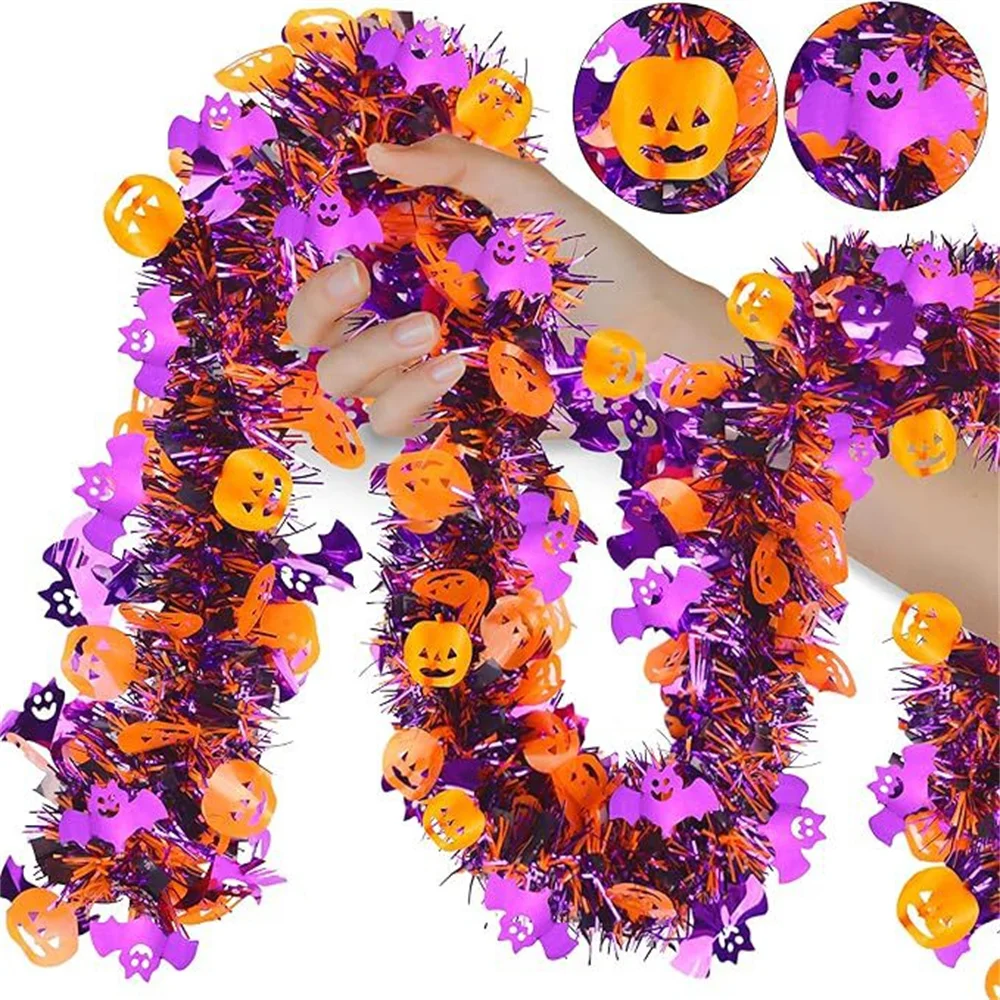 Halloween Ornaments Mysterious Pumpkin Ghost Bat Garland Halloween Tinsel Garland Light Texture Halloween Decoration Strips