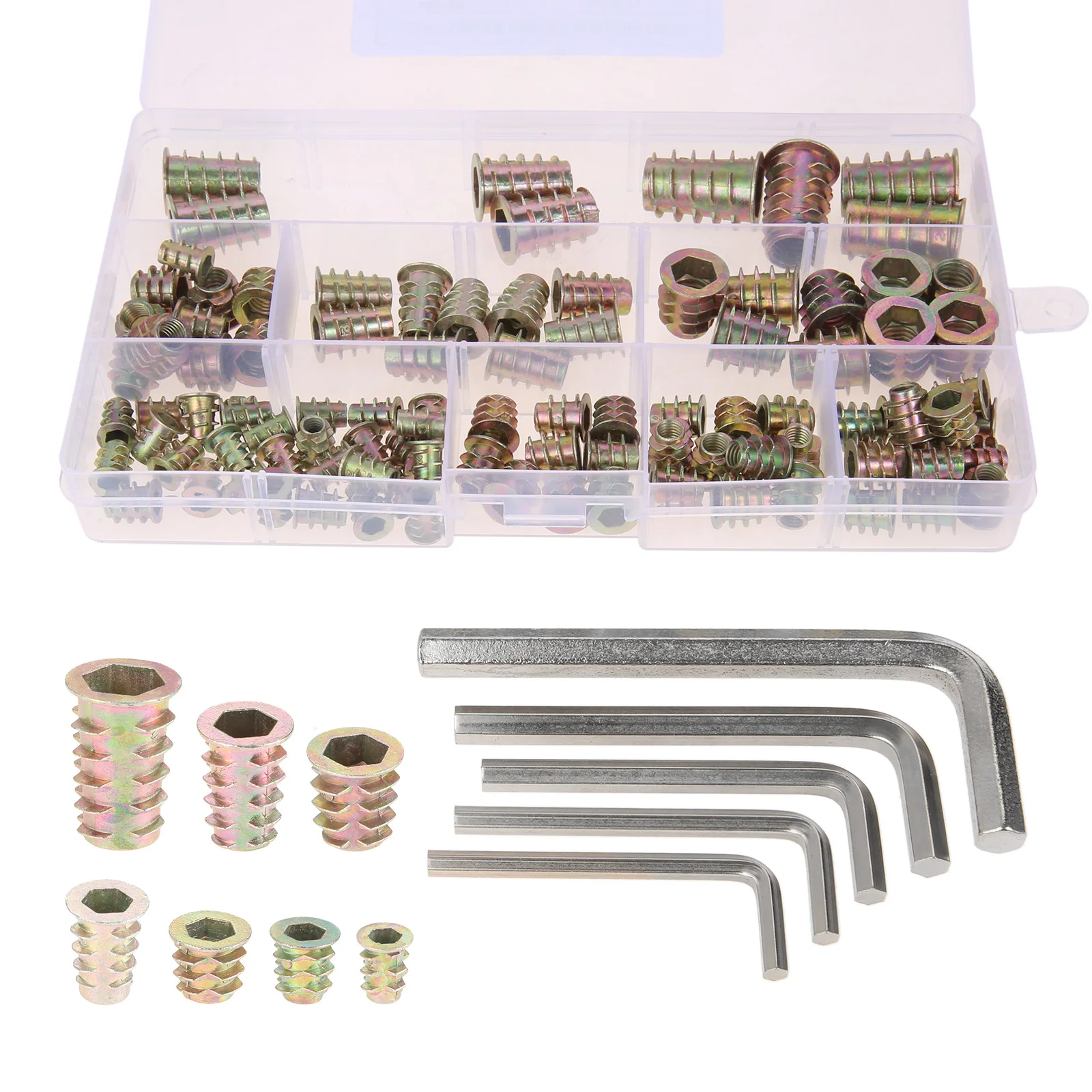 100Pcs Screw in Insert Nuts M4/5/6/8/10 Zinc Alloy Galvanized Hexagon Thread Insert Nuts For Furniture Wardrobe Sofa Cupboard