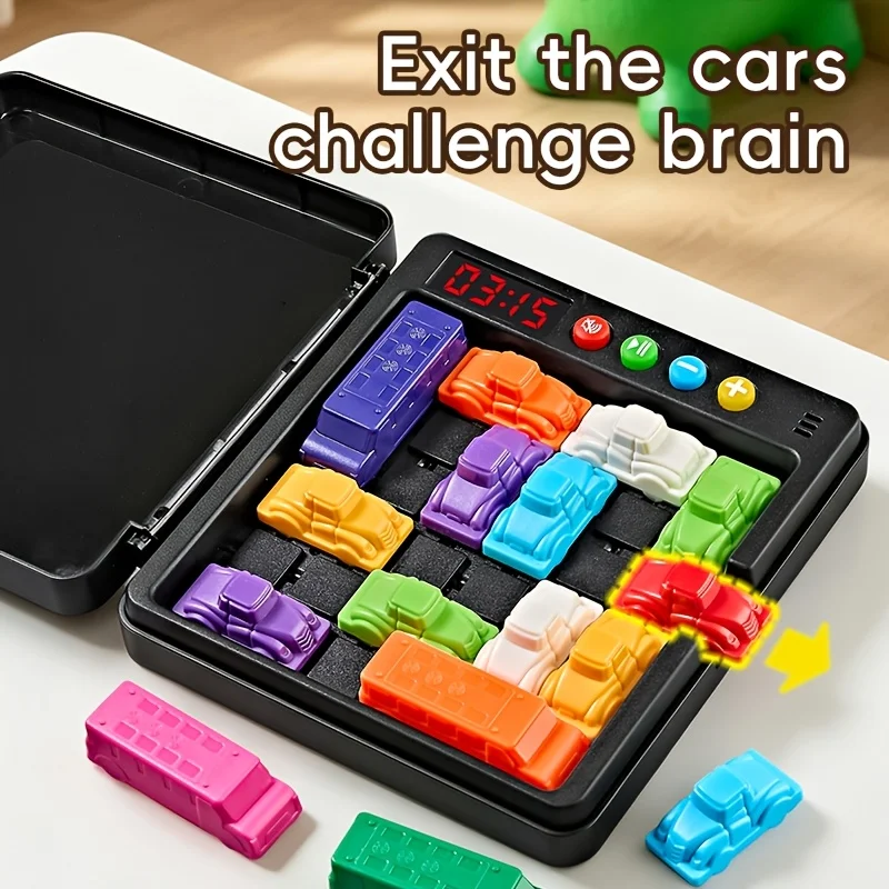 Plastic Car Jam Logic Puzzle Game with Timer, 225 Challenges Portable Brain Toy for Kids Christmas Gift Travel Family Party