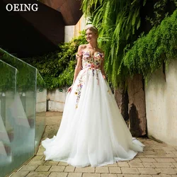 OEING Princess Appliques Lace  فساتين السهرة  A-line Prom Dress Fairy Off The Shoulder Flowers Wedding Party Vestidos De Noche