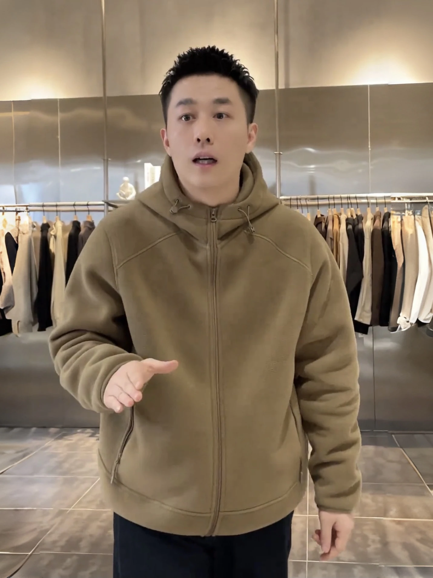 

Men's Casual Loose Fce Lined Hooded Jaet Winter New Sle Warm Windproof Polyester Fiber Pure Color Zipper Closure Coat