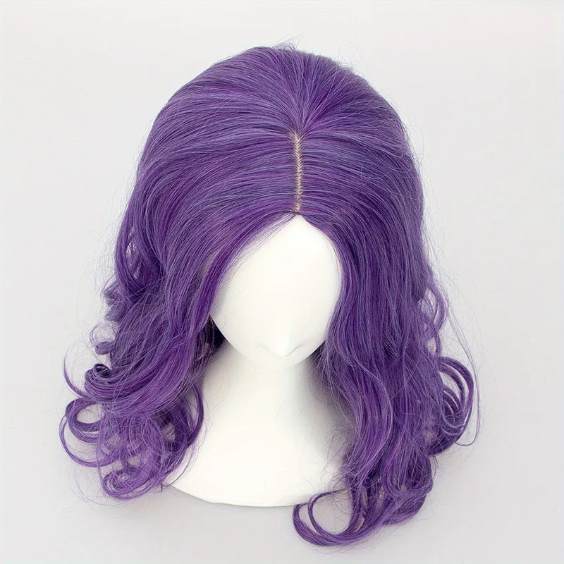 Villain Cosplay Wig ungu, cocok untuk sehari-hari, kostum kartun, Wig pesta, Wig Halloween, Wig Natal dan Paskah J47801S