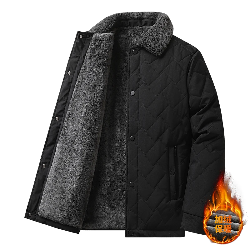 

Winter Solid Color Men Parkas Jackets Casual Turn-down Collar Cotton Coats Warm Comfortable Zipper Male Clothes Outdoor Thicken