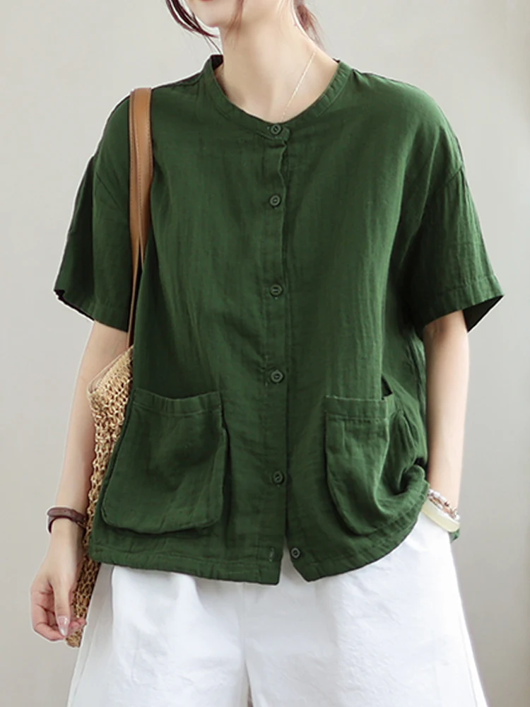 Amax lulue coreano 2025 verão senhoras clássico vintage camisas soltas femininas blusas de lazer solto sólido topos roupas de linho de algodão