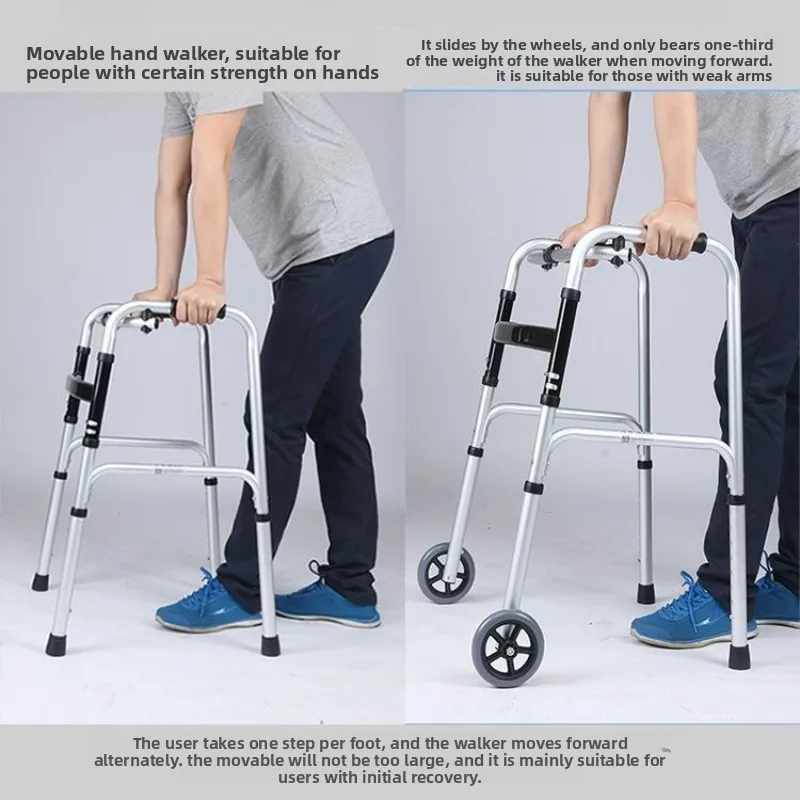 Foldable Adjustable Height Rehabilitation Walking Aid with Non-Slip Handrail Portable Rollator for Leg Training